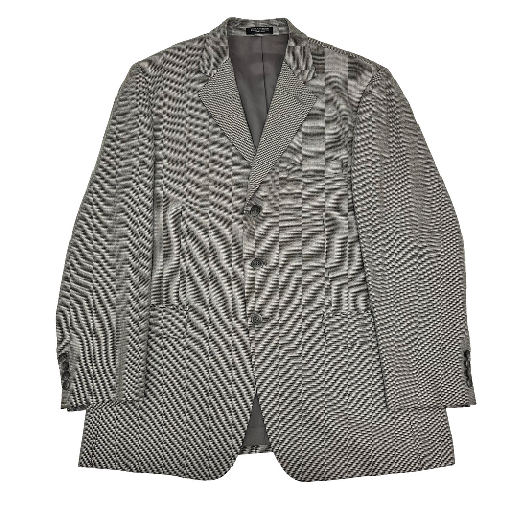 Stafford Mens 42R Blazer Gray‎ Black Houndstooth Silk Wool Single Breasted